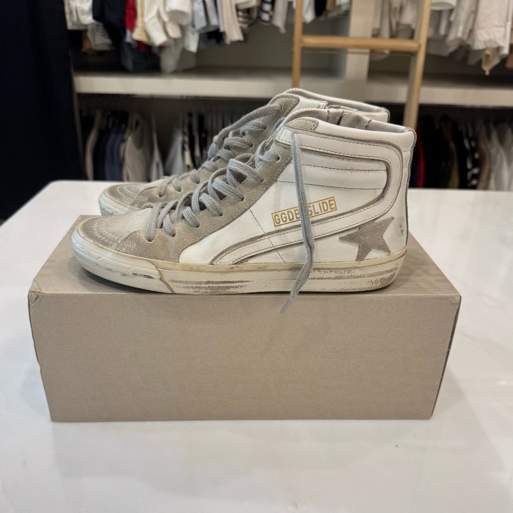 Golden Goose Slide White and Gray Sneakers Quarter Zip. Size 38